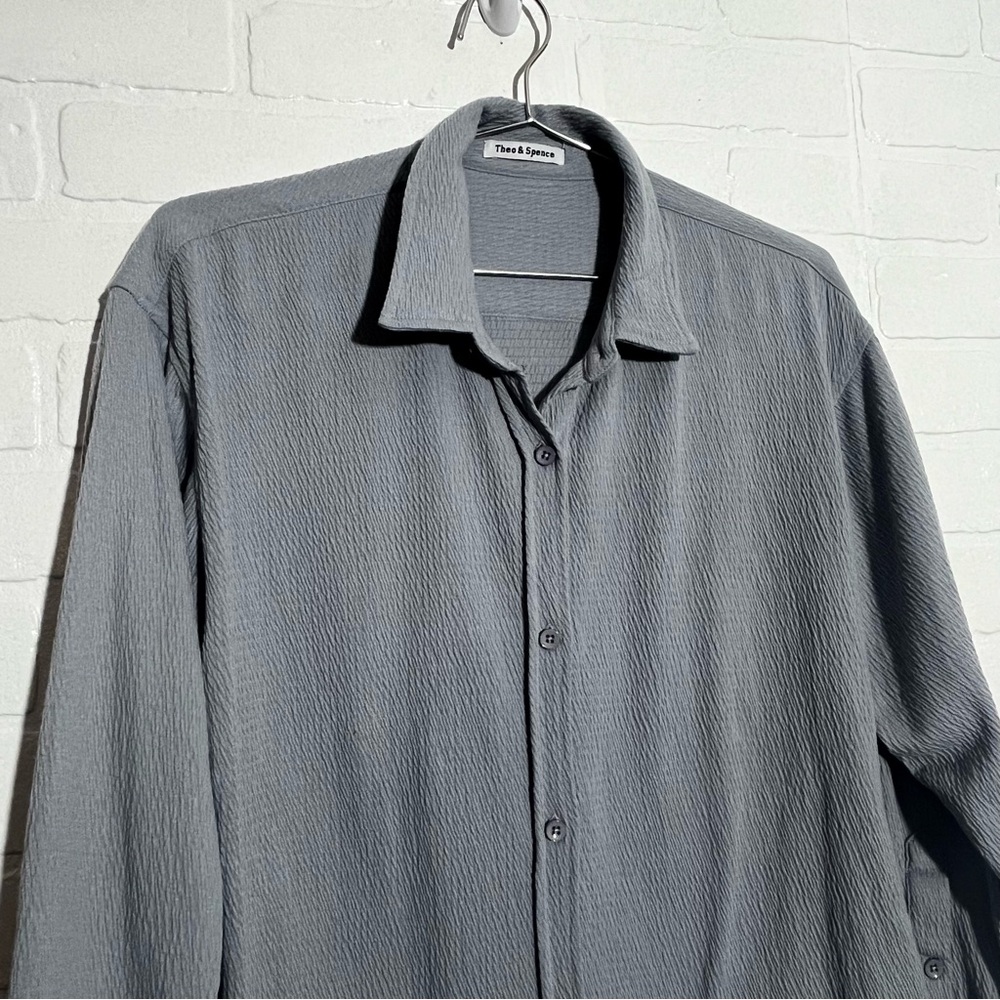 Theo & Spence Long Sleeve Shirt Charcoal Casual Button-Down Collared Fall XS - Picture 4 of 6